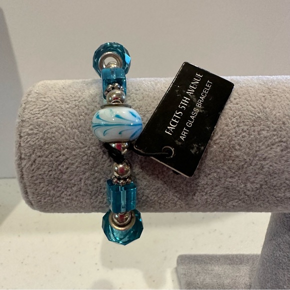 NWT Facets 5th Avenue Art Glass Necklace & Bracelet Set - Silver tone w/ Blue - Picture 11 of 16